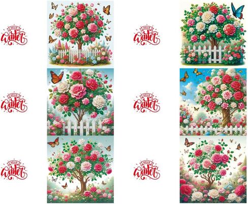 pigpigboss 6 Packs Happy Mother's Day Diamond Painting Greeting Cards with Envelop,Flower Bouquet Greeting Card with Diamond for Mother's Day, Diamond Art Greeting Cards for Mom in Saudi Arabia