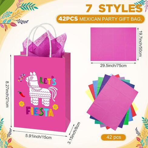 Eersida 21 Pcs Mexican Party Favor Bags with Handles, Cinco de Mayo Paper Goodie Bags with Tissue Fiesta Treat Candy Goodie Gift Bags for Baby Shower Mexican Theme Party Birthday Decorations in Saudi Arabia