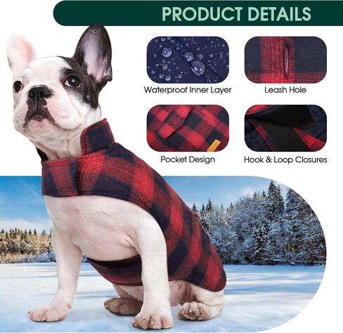 Kuoser Reversible Winter Coat, British Style Jacket for Small Medium and Large Dogs - Warm, Windproof Puppy Cold Weather Vest - Red M in Saudi Arabia