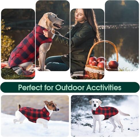 Kuoser Reversible Winter Coat, British Style Jacket for Small Medium and Large Dogs - Warm, Windproof Puppy Cold Weather Vest - Red M in Saudi Arabia
