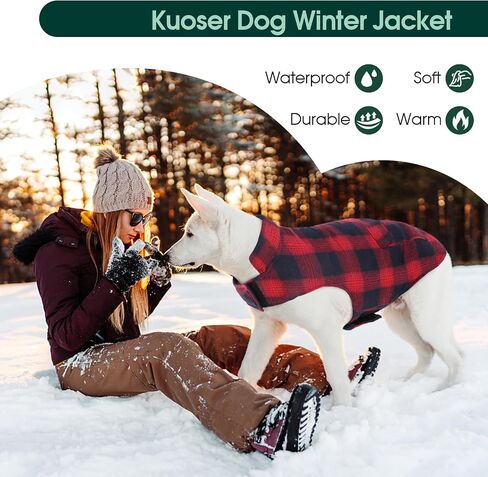 Kuoser Reversible Winter Coat, British Style Jacket for Small Medium and Large Dogs - Warm, Windproof Puppy Cold Weather Vest - Red M in Saudi Arabia