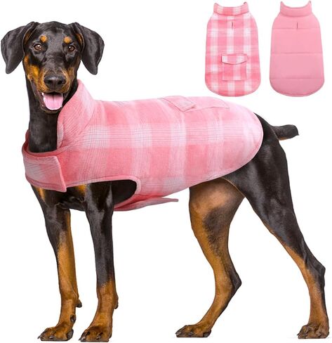 Kuoser Reversible Winter Coat, British Style Jacket for Small Medium and Large Dogs - Warm, Windproof Puppy Cold Weather Vest - Red M in Saudi Arabia