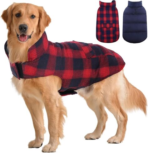 Kuoser Reversible Winter Coat, British Style Jacket for Small Medium and Large Dogs - Warm, Windproof Puppy Cold Weather Vest - Red M in Saudi Arabia