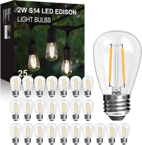 25Pack 2W S14 LED Glass Bulbs for Outdoor String Lights Replacement, E26 Medium Screw Base, 2700K Warm White LED Edison Light Bulbs, 2 Watt to Replace 11w/20w/25w s14 Incandescent Bulbs in Saudi Arabia