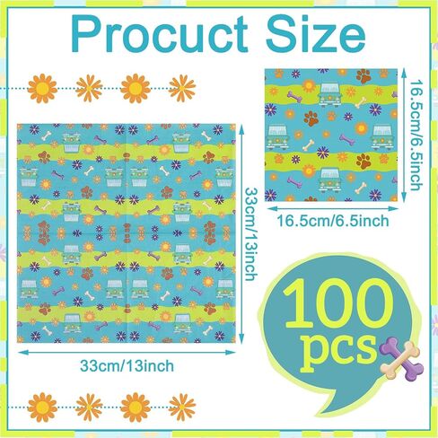 Marspark 100 Pcs Cartoon Dog Party Supplies Mysterious Car Hippie Paper Napkins Disposable Paw Daisy Flower Mystery Bus Cocktail Napkins for Themed Party Birthday Supplies, 6.5 x 6.5 Inches in Saudi Arabia