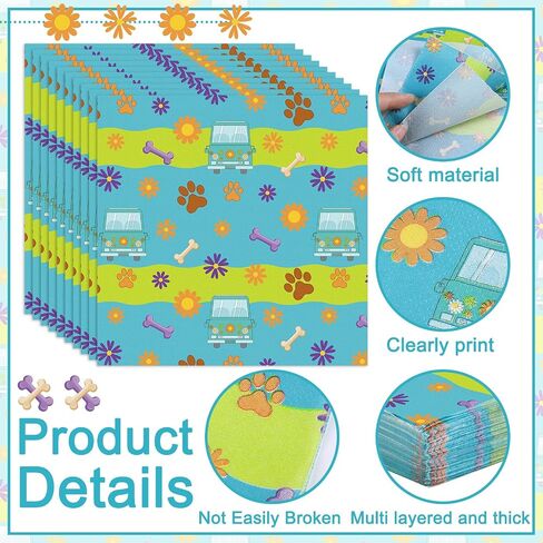 Marspark 100 Pcs Cartoon Dog Party Supplies Mysterious Car Hippie Paper Napkins Disposable Paw Daisy Flower Mystery Bus Cocktail Napkins for Themed Party Birthday Supplies, 6.5 x 6.5 Inches in Saudi Arabia