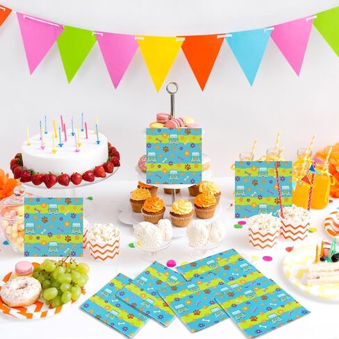 Marspark 100 Pcs Cartoon Dog Party Supplies Mysterious Car Hippie Paper Napkins Disposable Paw Daisy Flower Mystery Bus Cocktail Napkins for Themed Party Birthday Supplies, 6.5 x 6.5 Inches in Saudi Arabia