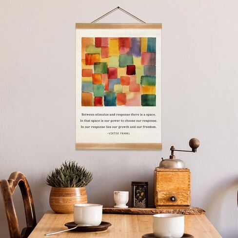 Boho Wall Art Poster – Viktor Frankl Quote Print, Linen Canvas Poster with Abstract Watercolor Design and Wooden Frame, Inspirational Psychology Decor for Office, Home, Therapy Room or Study(Viktor frankl) in Saudi Arabia