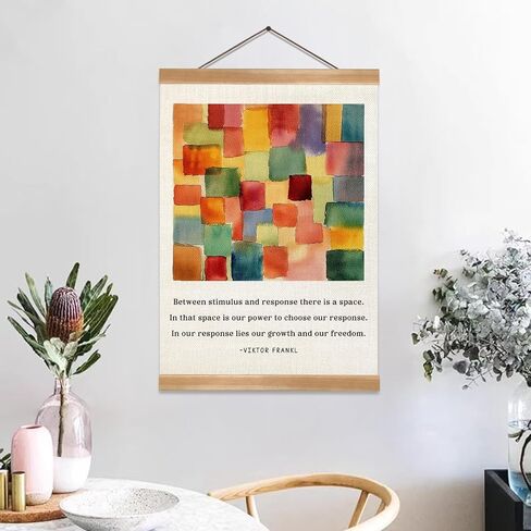 Boho Wall Art Poster – Viktor Frankl Quote Print, Linen Canvas Poster with Abstract Watercolor Design and Wooden Frame, Inspirational Psychology Decor for Office, Home, Therapy Room or Study(Viktor frankl) in Saudi Arabia