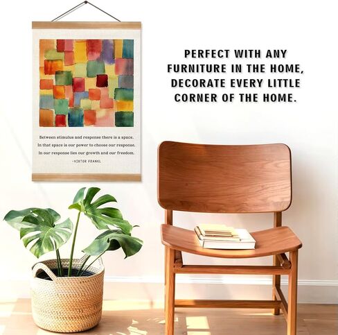 Boho Wall Art Poster – Viktor Frankl Quote Print, Linen Canvas Poster with Abstract Watercolor Design and Wooden Frame, Inspirational Psychology Decor for Office, Home, Therapy Room or Study(Viktor frankl) in Saudi Arabia