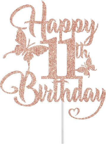 Happy 11th Birthday Cake Topper, 11th Birthday Cake Decor, 11 Year Old Birthday, 11th Happy Birthday Anniversary Party Decorations Supplies, Rose Gold Glitter in Saudi Arabia