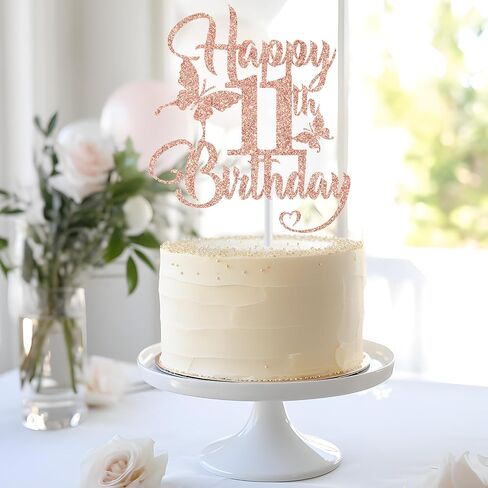 Happy 11th Birthday Cake Topper, 11th Birthday Cake Decor, 11 Year Old Birthday, 11th Happy Birthday Anniversary Party Decorations Supplies, Rose Gold Glitter in Saudi Arabia