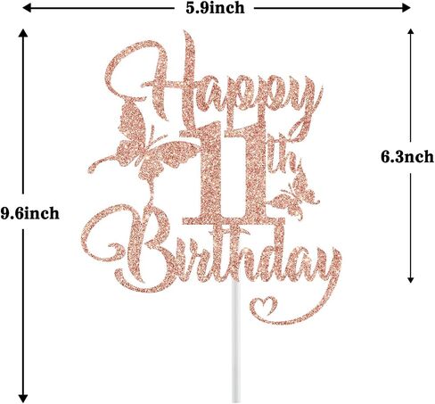 Happy 11th Birthday Cake Topper, 11th Birthday Cake Decor, 11 Year Old Birthday, 11th Happy Birthday Anniversary Party Decorations Supplies, Rose Gold Glitter in Saudi Arabia