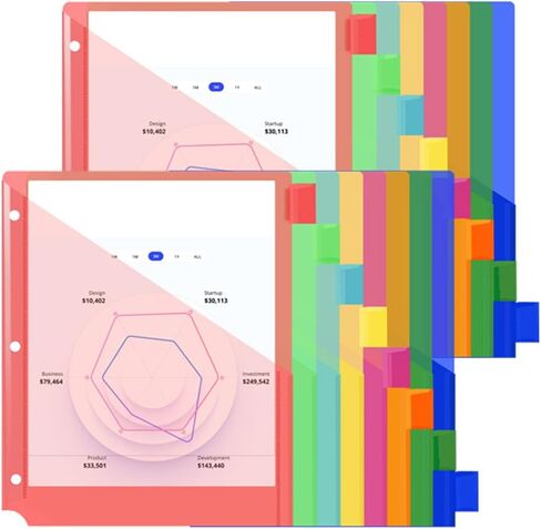 Xuchun 5-Tab Binder Dividers مع جيوب ، مقسمات TAB البلاستيكية لثلاثة منظمات رنين ، 3 حفرة من الحامي لحجم الحروف في 0.5 "، 1" ، 2 "، 3 بوصة ، 2 مجموعات in Kuwait