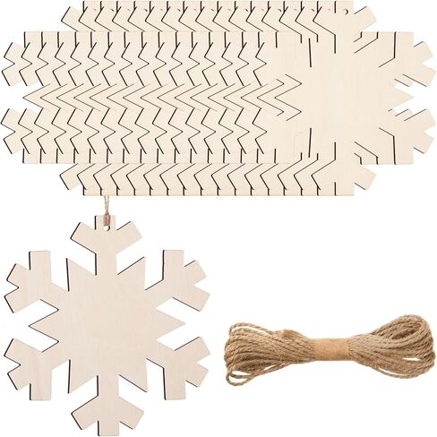MoDooris 24Pcs Wooden Christmas Ornaments Snowflake Wooden Cutouts with Holes Winter Unfinished Wood Snowflake Large Size Blank Christmas Hanging for Painting Xmas Tree Decor Signs Holiday DIY Crafts in Saudi Arabia