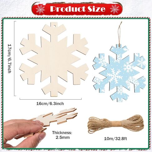 MoDooris 24Pcs Wooden Christmas Ornaments Snowflake Wooden Cutouts with Holes Winter Unfinished Wood Snowflake Large Size Blank Christmas Hanging for Painting Xmas Tree Decor Signs Holiday DIY Crafts in Saudi Arabia