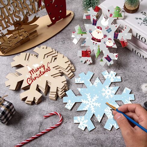 MoDooris 24Pcs Wooden Christmas Ornaments Snowflake Wooden Cutouts with Holes Winter Unfinished Wood Snowflake Large Size Blank Christmas Hanging for Painting Xmas Tree Decor Signs Holiday DIY Crafts in Saudi Arabia