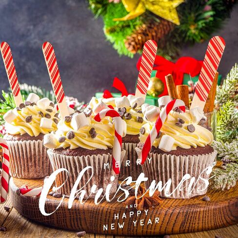 Hoolerry 100 pcs Disposable Christmas Wooden Spoons 5.5'' Red and Green Striped Pattern Spoons Hot Cocoa Chocolate Candy Cane Spoons Winter Tasting Bar Spoons for Cake Coffee Ice Cream in Kuwait