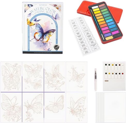 5x7'' Portable Watercolor Coloring Book for Adults DIY Stress Relief Foldable Watercolor Painting Book with 24-Color Solid Watercolor Paint Set Animal Watercolor Painting Pad in Kuwait