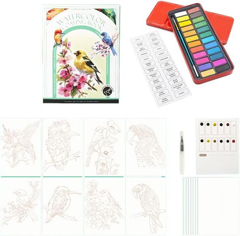 5x7'' Portable Watercolor Coloring Book for Adults DIY Stress Relief Foldable Watercolor Painting Book with 24-Color Solid Watercolor Paint Set Animal Watercolor Painting Pad in Kuwait