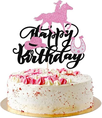 cowboy Cake Toppers ，Western Cowgirl Themed Cake Decoration，Baby Shower Cake Decoration,Girls Women Cowgirls Happy Birthday Party Supplies Black flash (black) in Kuwait