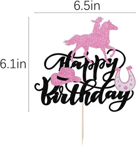 cowboy Cake Toppers ，Western Cowgirl Themed Cake Decoration，Baby Shower Cake Decoration,Girls Women Cowgirls Happy Birthday Party Supplies Black flash (black) in Kuwait