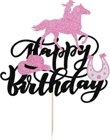 cowboy Cake Toppers ，Western Cowgirl Themed Cake Decoration，Baby Shower Cake Decoration,Girls Women Cowgirls Happy Birthday Party Supplies Black flash (black) in Kuwait