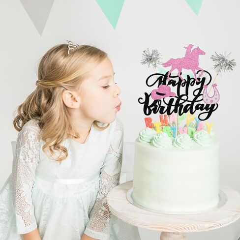 cowboy Cake Toppers ，Western Cowgirl Themed Cake Decoration，Baby Shower Cake Decoration,Girls Women Cowgirls Happy Birthday Party Supplies Black flash (black) in Kuwait