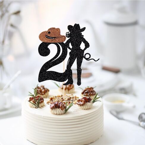cowboy Cake Toppers ，Western Cowgirl Themed Cake Decoration，Baby Shower Cake Decoration,Girls Women Cowgirls Happy Birthday Party Supplies Black flash (black) in Kuwait