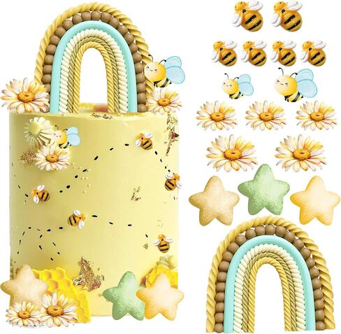 Rainbow Cake Topper Honey Bee Cake Decorations for Baby Shower Birthday Party Supplies (Bee Rainbow) in Saudi Arabia