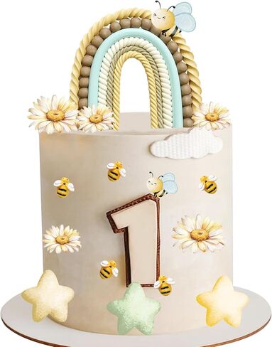 Rainbow Cake Topper Honey Bee Cake Decorations for Baby Shower Birthday Party Supplies (Bee Rainbow) in Saudi Arabia