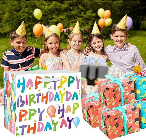 BOLDPIN 13" Large Happy Birthday Gift Bag with Card and Large Tissue Paper for Girls Women Boys Men Birthday with Handles(ColorLetter) in Saudi Arabia