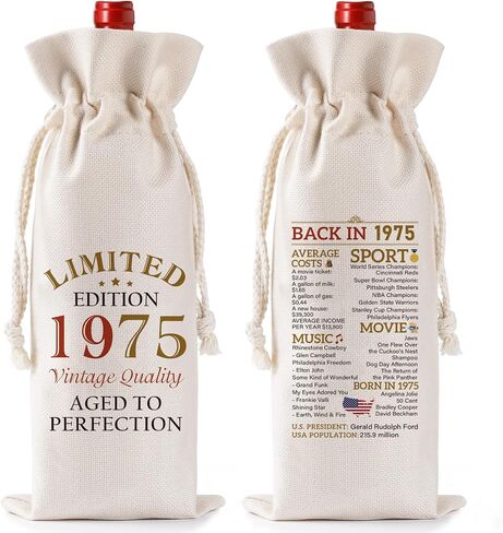 60th Birthday Gifts for Women Men - Vintage 1965 Wine Bottle Gift Bag with Drawstring, Funny Burlap Wine Bottles Bag for Mom Dad 60 Years Birthday Present in Saudi Arabia