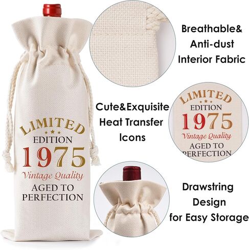 60th Birthday Gifts for Women Men - Vintage 1965 Wine Bottle Gift Bag with Drawstring, Funny Burlap Wine Bottles Bag for Mom Dad 60 Years Birthday Present in Saudi Arabia