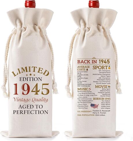 60th Birthday Gifts for Women Men - Vintage 1965 Wine Bottle Gift Bag with Drawstring, Funny Burlap Wine Bottles Bag for Mom Dad 60 Years Birthday Present in Kuwait