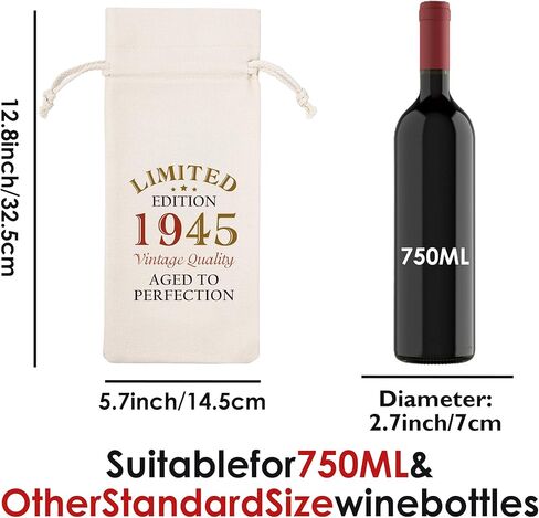 60th Birthday Gifts for Women Men - Vintage 1965 Wine Bottle Gift Bag with Drawstring, Funny Burlap Wine Bottles Bag for Mom Dad 60 Years Birthday Present in Kuwait