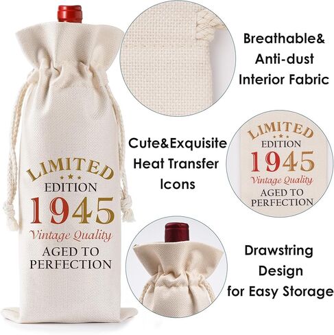 60th Birthday Gifts for Women Men - Vintage 1965 Wine Bottle Gift Bag with Drawstring, Funny Burlap Wine Bottles Bag for Mom Dad 60 Years Birthday Present in Kuwait