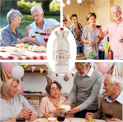 60th Birthday Gifts for Women Men - Vintage 1965 Wine Bottle Gift Bag with Drawstring, Funny Burlap Wine Bottles Bag for Mom Dad 60 Years Birthday Present in Kuwait