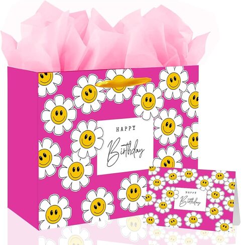 BOLDPIN 13" Large Happy Birthday Gift Bag with Card and Large Tissue Paper for Girls Women Boys Men Birthday with Handles(ColorLetter) in Saudi Arabia