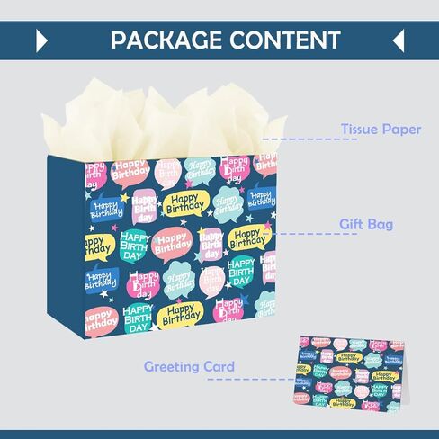 Boldpin 13 "حقيبة هدايا كبيرة عيد ميلاد سعيد مع بطاقة وورقة أنسجة كبيرة للفتيات النساء الأولاد الرجال مع مقابض (colorletter) in Kuwait