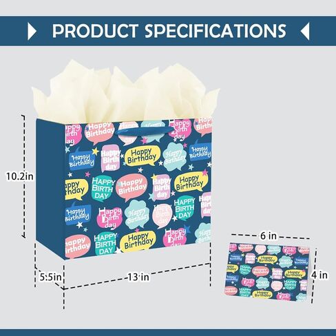 Boldpin 13 "حقيبة هدايا كبيرة عيد ميلاد سعيد مع بطاقة وورقة أنسجة كبيرة للفتيات النساء الأولاد الرجال مع مقابض (colorletter) in Kuwait