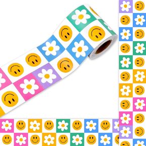32.8ft Retro Bulletin Bulletin Border Colorful Happy Daisy Die Cut Trim Border Roll for Chalkbool Chalkboard Decoration
