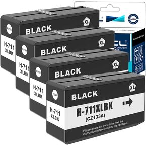 LCL Compatible Ink Cartridge Pigment Replacement for HP 711XL 711 XL CZ129A CZ133A 80ML High Yield Designjet T120 24 T120 610 T520 24 T520 36 T520 610 T520 914 T125 24 (4-Pack Black)