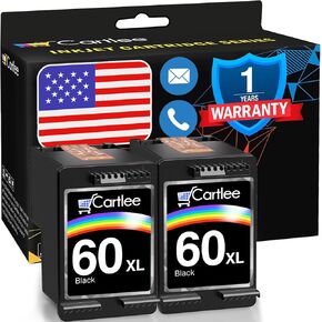 Cartlee Remanufactured Ink Cartridge Replacement for HP 60XL 60 XL for Envy 100 110 120 Photosmart C4670 c4680 c4780 c4795 d110 Deskjet D2660 d2680 f2430 f4280 f4440 f4480 f4580 Printer (2 Black)