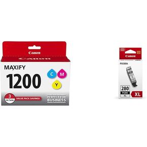 Canon MAXIFY PGI-1200 3Color Multi Pack Ink Compatible to MB2120, MB2720, B2020, MB2320, Cyan, Magenta, Yellow & PGI-280 XL Pigment Black Ink