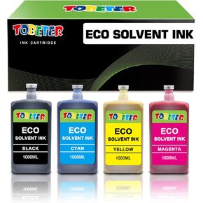 ToBeter Compatible XP600 Eco Solvent Ink for Wide Format, Grand Format Printers with DX4 DX5 DX7 DX9 XP600 TX800 Printhead, Mimaki, Roland, Mutoh, 4000ML (4 Packs, BK/C/Y/M, 4 Liter Set)