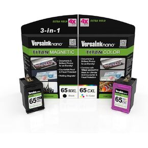 Versaink-Nano HP 65 MXL Titan-Magnetic Black & Color 2-Pack-يحل محل HP 65 و 65 XL ، يعمل مع HP Deskjet 3700 Series ، 2600 Series ، HP Envy 5000 Series