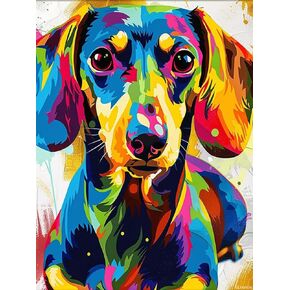 qltbpvjk ملونة لطيف dachshund الكلب 5d الماس اللوحة الجولة الكاملة الحفر الماس اللوحة الفنية من قبل عدد مجموعات للبالغين غرزة الصليب للفسيفساء لديكور الجدار 12x16inch