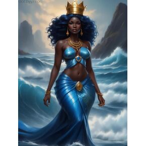 GOLDyyFROG 12x16 inch Diamond Painting Kits for Adults, DIY 5D African Women Diamond Painting Kits Sea Goddess Full Drill Diamond Art African American Diamond Painting Craft for Home Wall Art Decor