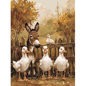Kzkzxa White Duck و Donkey Diamond Painting Kits للبالغين ، حيوانات مضحكة 5D DIY مجموعات فنون الماس الكاملة الماس للهدية ديكور الجين